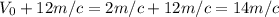 V_{0} + 12m/c = 2m/c+12m/c = 14m/c