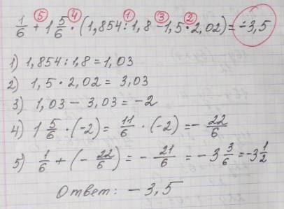 11/6+1 5/6*(1,854: 1,8-1,5*2,02)= 1)-2 1/2 2)2 1/3 3)-4 4)-2 5)4