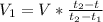 V_{1} = V * \frac{t_{2} - t}{t_{2} - t_{1}}