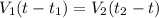 V_{1}(t - t_{1}) = V_{2}(t_{2}-t)