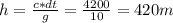 h = \frac{c*dt}{g} = \frac{4200}{10} = 420 m