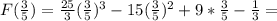 F(\frac{3}{5})=\frac{25}{3}(\frac{3}{5})^3-15(\frac{3}{5})^2+9*\frac{3}{5}-\frac{1}{3}=