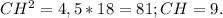 CH ^{2}=4,5*18=81;CH=9.