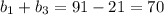 b_{1}+b_{3}=91-21=70