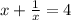 x+ \frac{1}{x}=4