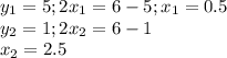 \displaystyle y_1=5; 2x_1=6-5;x_1=0.5\\y_2=1;2x_2=6-1\\x_2=2.5