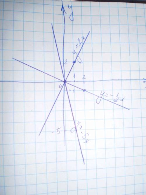 Изобразите в одной системе координат графики функции у= -1/2х; у=2х; у=-5х