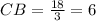 CB= \frac{18}{3} =6