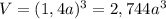 V= (1,4a)^{3} =2,744 a^{3}