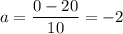 \displaystyle a=\frac{0-20}{10}=-2