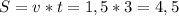 S= v*t = 1,5 * 3= 4,5