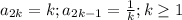 a_{2k}=k;a_{2k-1}=\frac{1}{k}; k \geq 1