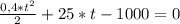 \frac{0,4*t^{2}}{2} +25*t-1000 = 0