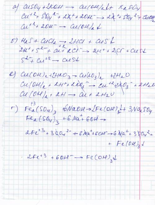 Допишите схемы и составьте молекулярные,полные и сокращенные ионные уравнения реакций: а)cuso4+koh=