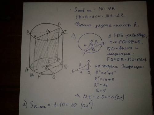 Внижней основе цилиндра проведено хорду что ровна 8 см, и которая находится на ростояние 3 см от цен