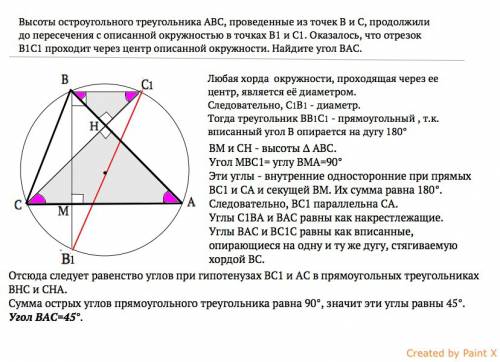 Высоты остроугольного треугольника авс проведенные из вершин в и с продолжили до пересечения с описа