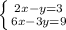 \left \{ {{2x-y=3} \atop {6x-3y=9}} \right.