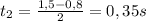 t_{2}= \frac{1,5-0,8}{2} =0,35s