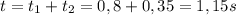 t=t_{1}+t_{2}=0,8+0,35=1,15s