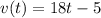 v(t)=18t-5