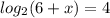 log_2 (6+x)=4