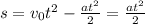 s=v_{0}t^{2}-\frac{at^{2} }{2}=\frac{at^{2}}{2}