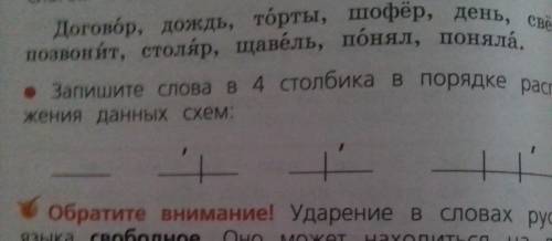 Запишите слова в 4 столбика в порядке расположения данных схем: договор дождь торты шофёр день свёкл