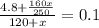 \frac{4.8 + \frac{160x}{250}}{120 + x} = 0.1