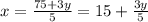 x=\frac{75+3y}{5}=15+\frac{3y}{5}