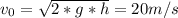 v_{0}= \sqrt{2*g*h} =20m/s