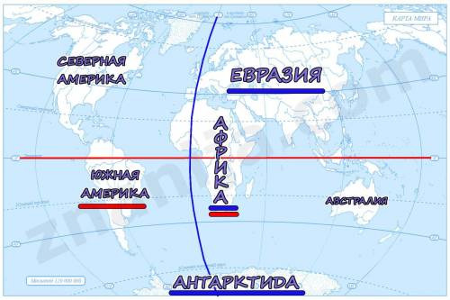 Определите по карте, какие материки пересекаются нулевым (гринвичским) меридианом и какие - экваторо