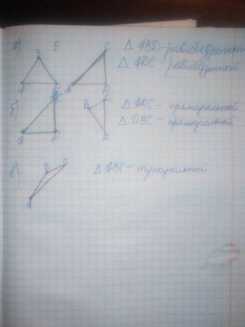 Данные на рисунке точки а, в ,с и d являются вершинами треугольников. начерти все эти треугольники и