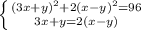 \left \{ {{ (3x+y)^{2}+2 (x-y)^{2} =96} \atop {3x+y=2(x-y)}} \right.