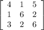 \left[\begin{array}{ccc}4&1&5\\1&6&2\\3&2&6\end{array}\right]