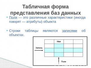 Представление признаков объектов в форме таблицы