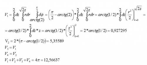 Найдите объем тела, ограниченного поверхностями 2z = x2 + y2; z = 2; x = 0; y = 2x. в решение обязан