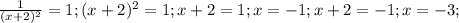 \frac{1}{(x+2)^2}=1;(x+2)^2=1;x+2=1;x=-1;x+2=-1;x=-3;