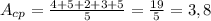 A_{cp} = \frac{4 + 5 + 2 + 3 + 5}{5}=\frac{19}{5}=3,8