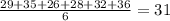 \frac{29+35+26+28+32+36}{6}=31