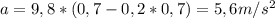 a=9,8*(0,7-0,2*0,7)=5,6m/s^{2}