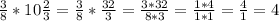 \frac{3}{8} * 10 \frac{2}{3} = \frac{3}{8} * \frac{32}{3}= \frac{3*32}{8*3}=\frac{1*4}{1*1}= \frac{4}{1}=4