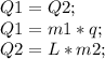 Q1=Q2;\\&#10;Q1=m1*q;\\&#10;Q2=L*m2;\\