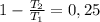 1- \frac{T_{2}}{T_{1}} =0,25