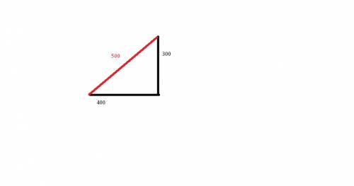 Вертолет преодолев по прямой 400 км, повернул под углом 90 градусов и пролетел еще 300 км. найдите п