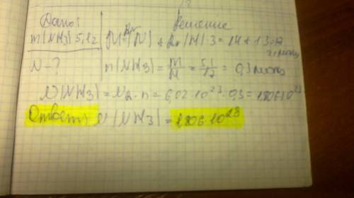 Определить число молекул содержащих в 5,1 грамм nh3