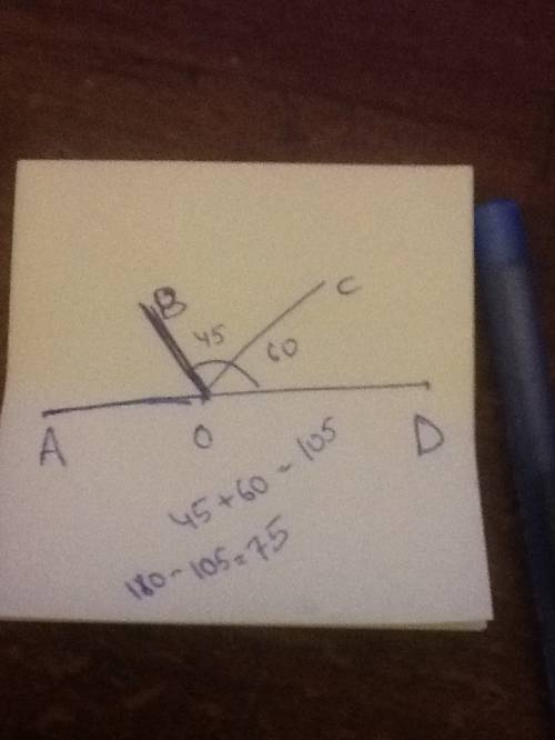 Вразвёрнотом угле aod проведены внутренние лучи ob и oc.найите градусную меру угла aob,если угол boc