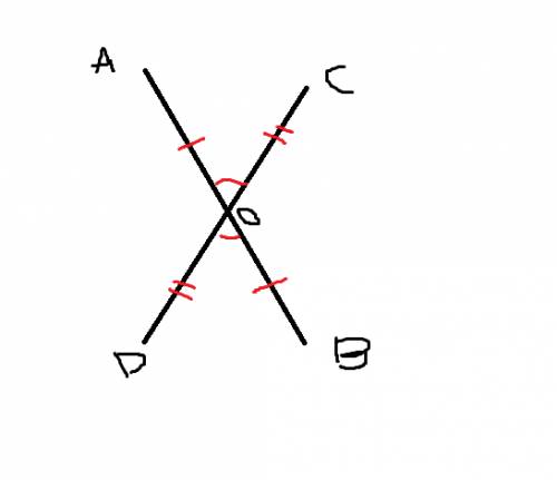 Прямые ab и cd пересекаются в точке о. oa=ob,oc=od. докажите что треугольникacd=треугольникуbdc