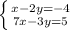 \left \{ {{x-2y=-4} \atop {7x-3y=5}} \right.