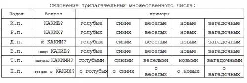 Склонения прилогательных во множественом числе