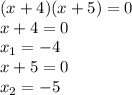 (x+4) (x+5)=0&#10;\\\&#10;x+4=0&#10;\\\&#10;x_1=-4&#10;\\\&#10;x+5=0&#10;\\\&#10;x_2=-5